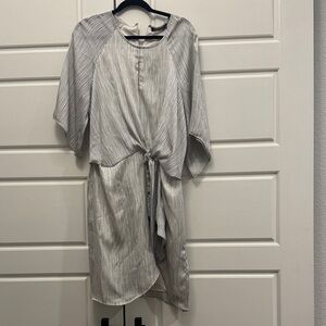 Chic Striped Gray Midi Dress